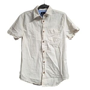 Ben Sherman Mens Short Sleeve Button Up Shirt Cream Stretch Size S Made in China